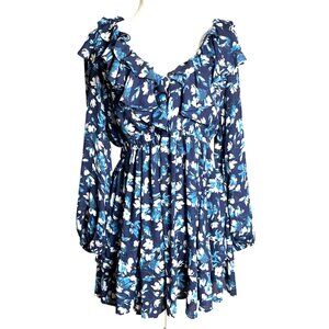 Abercrombie & Fitch Dress Blue Ruffles Full Skirt Tier Balloon Mini Boho Women L